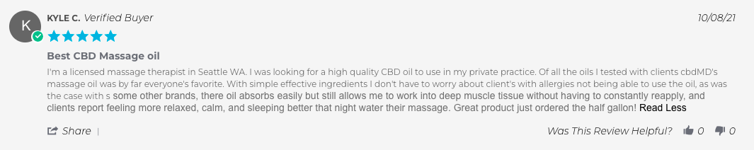 cbdmd massage oil customer review