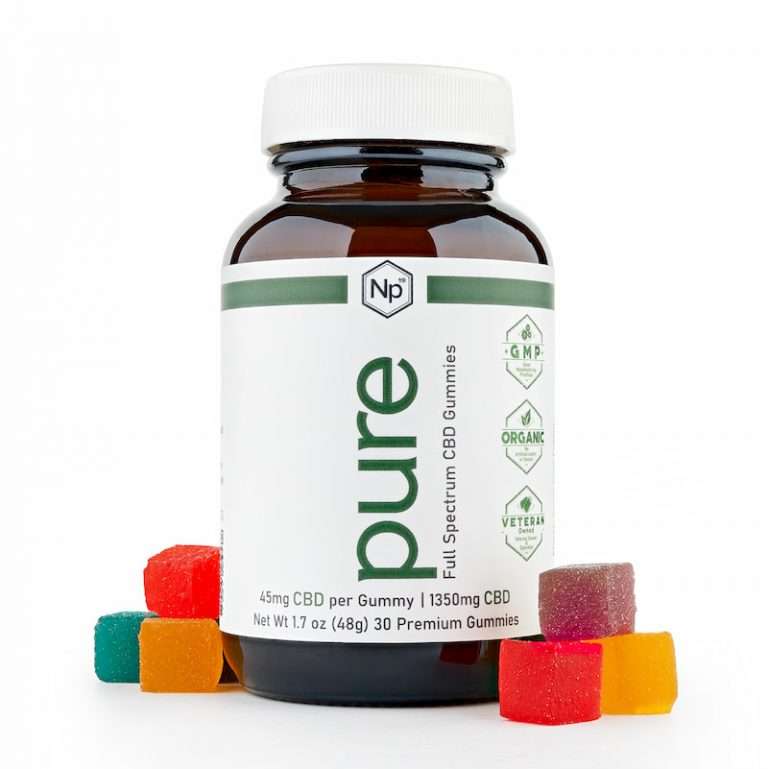 CBD gummies on display by New Phase Blends
